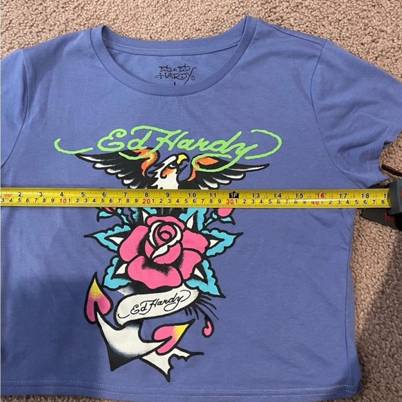 ED HARDY Pale Blue Graphic Print Crop Top Tee - Picture 4 of 9